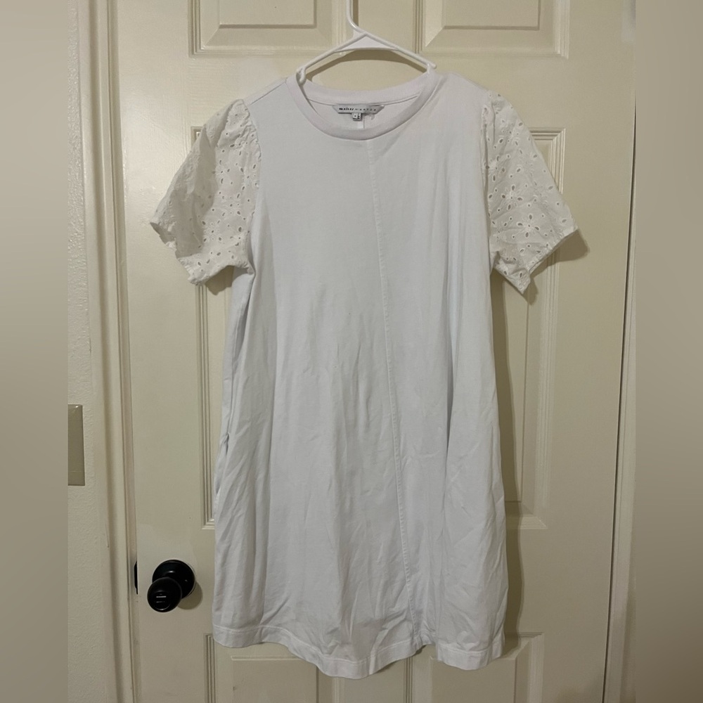 White Puff Sleeve Peter Pan Collar Knee-Length Dress